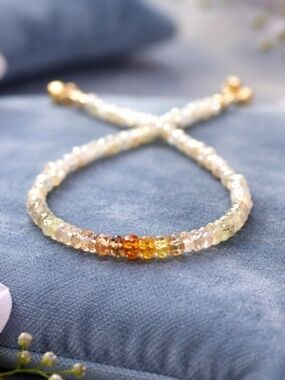 Natural Orange Yellow Sapphire, Pearl Bracelet 14K Gold Filled 7 1/4".